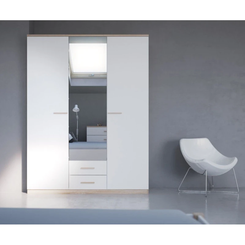 Demeyere Armoire 3 Portes Coloris Blanc Et Naturel Lena 5 Demeyere Armoire 3 Portes Coloris Blanc Et Naturel Lena – Image 3