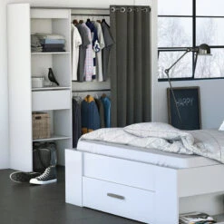 Demeyere Dressing Extensible Blanc Perle Avec Rideau Taupe -Havre de Paix armoire placard extensible avec rideau blanc perle 2