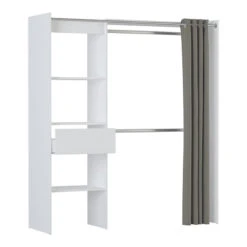 Demeyere Dressing Extensible Blanc Perle Avec Rideau Taupe -Havre de Paix armoire placard extensible avec rideau blanc perle 3