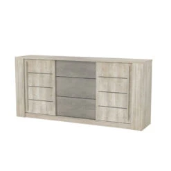 Demeyere Bahut 3 Tiroirs + 2 Portes CANNES Chêne Champagne/béton Clair