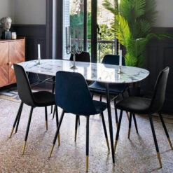 Chaise Velours Bleu Pieds Gold Tyka Atmosphera -Havre de Paix chaise velours bleu gold tyka atmosphera 2