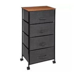 Chiffonnier 4 Tiroirs Avec Roulette Gris Foncé