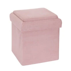 Coffre Pouf Pliable Rose Compatible Briques -Havre de Paix coffre pouf pliable rose compatible briques 1 2