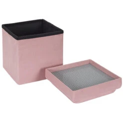Coffre Pouf Pliable Rose Compatible Briques -Havre de Paix coffre pouf pliable rose compatible briques 1 3