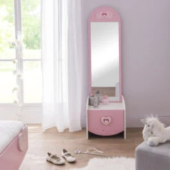 Demeyere Commode Enfant Coiffeuse Anastasia Blanche Et Rose -Havre de Paix commmode enfant coiffeuse mulan blanche et rose 2