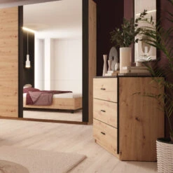 Commode 3 Tiroirs Nantes Noir Et Bois -Havre de Paix commode 3 tiroirs nantes noir et bois 1