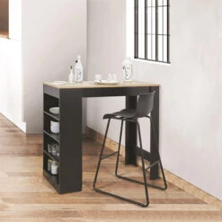 Table De Bar Avec étagères Et Plateau Bois -Havre de Paix table de bar avec etagere plateau bois 3