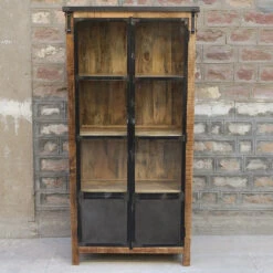 Vitrine 2 Portes Bois De Manguier Et Métal -Havre de Paix vitrine 2 portes bois de manguier et metal 1 2