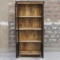 Vitrine 2 Portes Bois De Manguier Et Métal -Havre de Paix vitrine 2 portes bois de manguier et metal 1 3