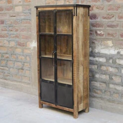 Vitrine 2 Portes Bois De Manguier Et Métal -Havre de Paix vitrine 2 portes bois de manguier et metal 1 5